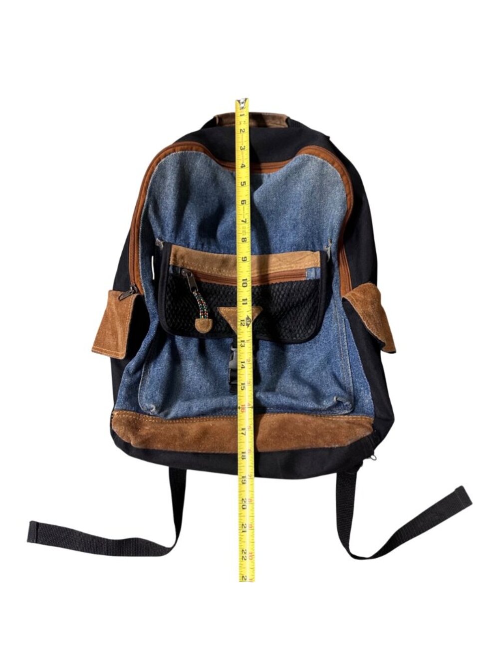 Vintage Arizona Jean Backpack 1990s Denim Suede Taiwan Retro Blue Black Brown - Picture 14 of 15